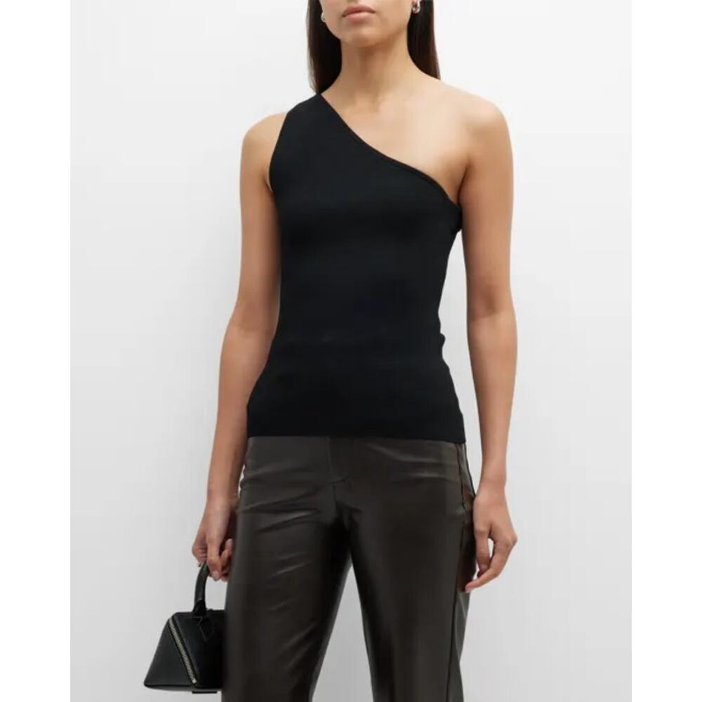 Autumn Cashmere Asymmetric Neck One Shoulder Cut-Out Back Top Black Women M